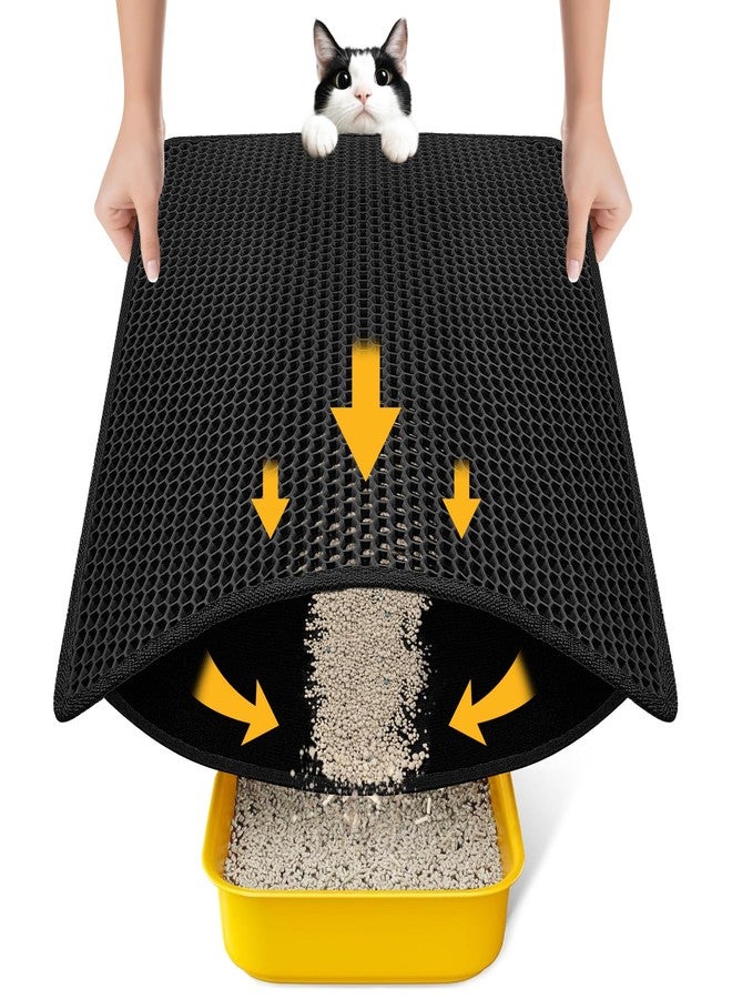 Polarduck Cat Litter Mat Compact Size 23.6"x14.6" for Small Spaces, Upgrade Waterproof Leakproof Back Layer, Honeycomb Trapping Mat, Washable, Easy to Clean, Scatter Control Kitty Litter Matt, Black - Image 1